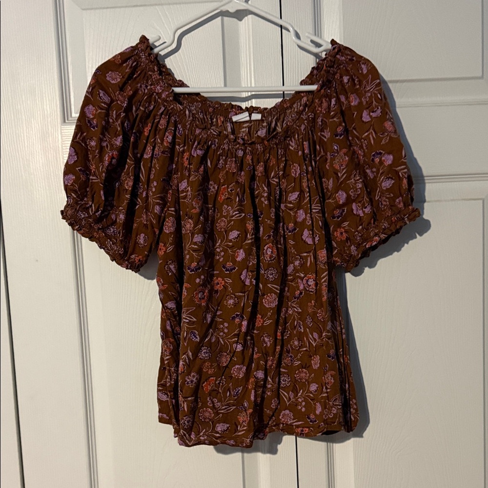 GAP Brown Floral Off-Shoulder Blouse